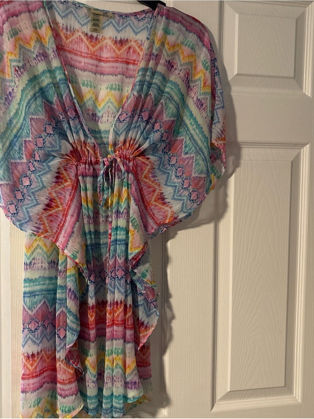 Blue RodBeattie Multicolor Chevron Tie-Front Beach Cover-Up
